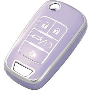 Sleutelbehuizing houder 5 Knoppen Sleutelhanger Cover Car Key Geval Flip Sleutelhanger Voor Buick Voor Encore Voor Camaro Voor Equinox Voor Impala Sonic GMC Terrain Sleutelbehuizing(Purple silver)