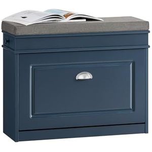 SoBuy FSR82-L-B Opbergbank - Blauw - E1-gecertificeerd MDF - Inclusief Kussen