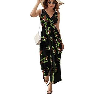 Happy Camper casual maxi-jurk voor dames, V-hals, zomerjurk, mouwloos, strandjurk, XL