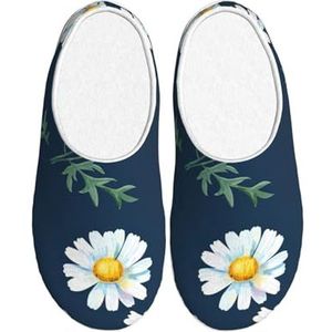 EdWal Daisy print Winter Warme Slippers Indoor Anti-slip Pluche Slippers Ontspannen Thuis voor Vrouwen Mannen, Zwart, 37.5 EU
