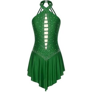 NUOYIXUAN Dames ballet lyrische dansjurk halter mouwloze ritmische gymnastiek turnpakje kunstschaatsen jurk podiumprestaties danskleding (donkergroen, XL)