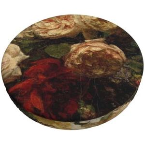 GRatka Hoes voor ronde kruk, hoes voor barstoel, voor thuis, bar, antislip zitkussen, 30,5 cm, antieke roos bloemen schilderij