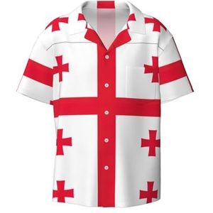 Vlag van Georgië Print Heren Overhemden Atletische Slim Fit Korte Mouw Casual Business Button Down Shirt, Zwart, XXL