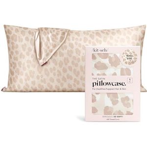 Kitsch satin kussensloop met rits voor haar en huid - zachter dan zijde, verkoelende hoes, machinewasbaar, rimpelvrij, gladde satin hoes - king formaat (19x36) - luipaardmotief