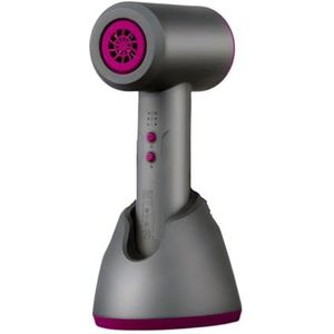 Draagbare föhn, vrijstaande draadloze föhn met oplaadstandaard, geluidsarme föhn voor thuis, met ingebouwde accu van 15.000 mAh, verwijderbare ventilatieopening, grijs