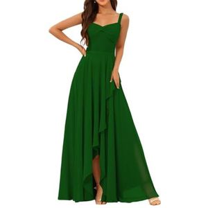 Chiffon bruidsmeisjesjurken voor dames, met split, lange baljurken, cocktailjurken, grote maten, Emerald Groen, 32