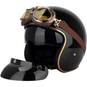 Retro MotorfietsJethelmen met Binnenzonneklep Retro Motorhelm Chopper Scooter 3/4 Jethelmen Casco Moto DOT/ECE C,XL61-62CM