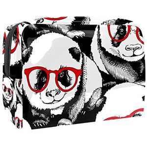 Panda en rode bril afdrukken reizen cosmetische tas voor vrouwen en meisjes, kleine waterdichte make-up tas rits zakje toilettas organizer, Meerkleurig, 18.5x7.5x13cm/7.3x3x5.1in, Modieus