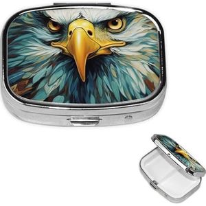 Pillendoosje rechthoekige pillendoos met 3 compartimenten Art Eagle Pil Organizer Waterdichte Geneeskunde Organizer Doos voor Reizen Metalen Pillencontainers voor Medicatie Planner