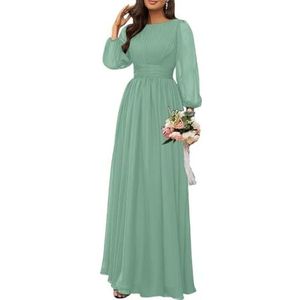 Dames chiffon bruidsmeisje jurken lange formele avond prom jurken ruches cocktail jurken plus size, Eucalyptus, 32