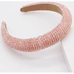 Antislip haarhoepel kristal kralen haarkaart dames prom wandeling brede rand stof hoofdband hoofddeksels (kleur: roze, maat: één maat)