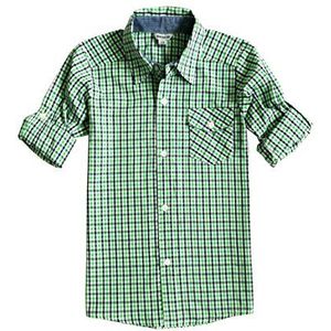 Bienzoe Jongens Knop Omhoog Overhemden: Kinder Geruite Roll Up Kraag Casual Katoen Overhemden Groen 5/6