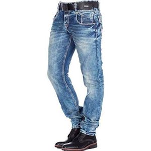 Cipo & Baxx Herenjeans: comfortabele rechte pasvorm jeans met opvallende contrastnaden, duurzame vrijetijdsbroek voor heren in modern en gedetailleerd design, C-1149, 36W / 32L