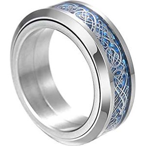 Viking Celtic Dragon Ring, Noorse Mythologie Animal Amulet Spinner Ring Sieraden, Draaibare RVS Dragon Scale Band Ring Voor Mannen Vrouwen 7-13(Silver,12)