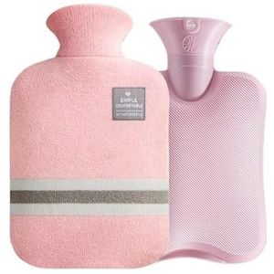 Warmwaterkruik 1000/2000 ml warmwaterflessen zak watervullende warmwaterzak voor vrouwelijke warme buik handen en voeten houden hand warmer warm waterzak warm water zak (roze 2000ml)