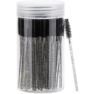 100 stuks wimperborstel, mascara-toverstaf, make-up applicators kits voor wimperverlengingen, wenkbrauwborstel met container (roze, zwart)