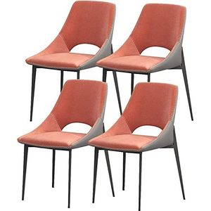 GEIRONV Moderne eetkamerstoelen set van 4, koolstofstalen poten woonkamer zijstoelen technologisch stoffen kussen rugleuning keukenstoelen Eetstoelen (Color : Orange, Size : 41x50x82cm)