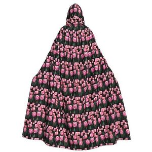 Bxzpzplj Roze En Tulpen Print Hooded Mantel Lange Voor Carnaval Cosplay Kostuums 185 cm, Carnaval Fancy Dress Cosplay
