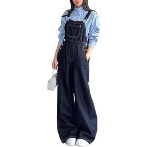 OHERUWKLS Dames Lente Vintage Primaire Kleuren Denim Overalls Wijde Pijpen Rechte Jumpsuit,Blauw,M