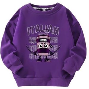 MAOXITCATY Klassieke crewneck sweatshirts voor jongens en meisjes met cartoon AI-dierenprint, lange mouwen voor kinderen,Purper,100cm