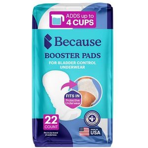 Because Premium incontinentie-boosterpads voor mannen en vrouwen, voegt extra absorptievermogen toe aan luiers voor volwassenen, superzacht, zelfklevende strip achterkant, uniseks, 22 stuks
