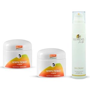 Martina Gebhardt Naturkosmetik Happy Aging Cream x2 and 24h Cream van 4 elementen for life. Active Certified Natural Cosmetic