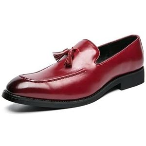 Heren Loafers Met Kwastjes, Formele Zakelijke Schoenen, Bruiloftsfeest, Dansschoenen, Modieuze En Comfortabele Instappers in Oxford,Rood,39 EU