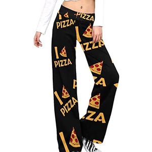 I Love Pizza Damesbroek, casual broek, elastische taille, loungebroek, lange yogabroek, rechte pijpen
