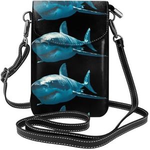 Blue Shark Lederen Cross Body Flip Telefoon Tas Met Afneembare Schouderbanden, Gebruikt Voor Reizen, Dating, Vakantie Geschenken, Zwart, Eén maat