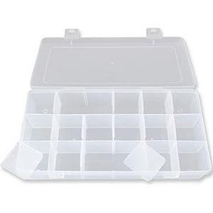 Sorteerdoos met kralen, transparant, 23,2 x 12,3 x 4,3 cm, 18 vakken, kunststof sorteerdoos voor kleine onderdelen, opbergdoos met deksel, organizer, 8052