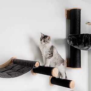 RHRQUALITY Klimtreden, wandmeubel, klimwand, kattenwand, sisalstammen, set 2 stuks (tot 20 kg wandmontage, 9 cm, 33 cm, voor grote katten (blackline)
