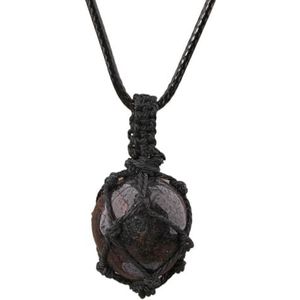 Crystal Tumbled Stone Pendant Necklace For Women Knotted Net Bag Leather Necklace Yoga Meditation Jewelry Gifts (Color : Red Garnet)