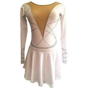 Nnnydjy Meisjes IJsrolschaats Danskleding Handgemaakte Ritmische Gymnastiek Turnpakjes voor Dames Eenvoudig Royaal Kunstschaats Performance Kostuums Lange Mouwen,Wit,11_13Years