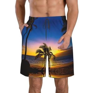 Hawaii Beach Print Heren Zwembroek Trunks Mannen Sneldrogende Ademend Strand Surfen Zwembroek met Zakken, Wit, XXL