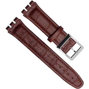 dayeer Kalfsleren horlogeband voor Swatch YRS YCS horlogeband met stalen gesparmband Man Fashion polsband (Color : Brown silver, Size : 17mm)