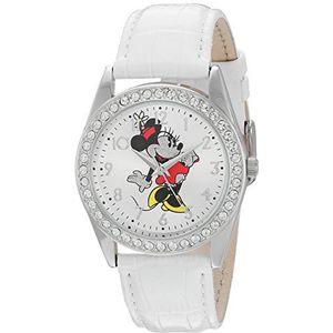 Disney Volwassen ronde Glitz Analoge Quartz horloge, Wit, riem