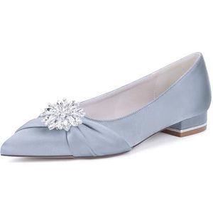 KYEGLO Satijnen Bruidsmeisjesschoenen Met Spitse Neus Voor Dames - Gesloten Platte Schoenen Met Strass Voor Feestjes, Bruiloften En Cadeaus Voor Dames,Zilver,36 EU