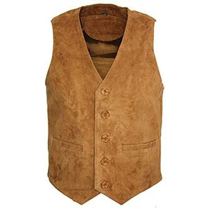 Heren Smart Echt Suède Lederen Gilet Vest Biker Fashion Vest, bruin, 3XL