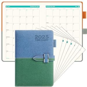 Agenda 2025, agenda, A5, stofgebonden agenda, 416 pagina's premium papier, zachte cover met penlus, binnenvak, bladwijzer en elastische sluiting (blauwgroen)
