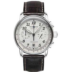 Zeppelin Heren analoog kwarts horloge met lederen armband 8674-1, wit/bruin, Eén maat, klassiek