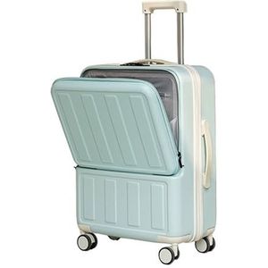 Leuke bagage Vrouwelijke kleine lichtgewicht multifunctionele koffers Reiswachtwoord Leren reistas op wielen (Color : Blue, Size : 26"")