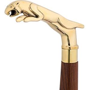 Ajuny Houten Wandelstok voor Mannen Vrouwen Senioren Lichtgewicht Afneembare 35 Inch Handgemaakte Wandelstok met Decoratieve Gouden Tijger Stijl Messing Handvat Uniek Cadeau voor Volwassenen