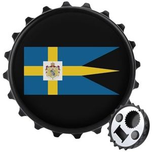 Koninklijke Zweedse Vlag Magnetische Flesopener Gepersonaliseerde Bieropener Flesdop Koelkast Magneten voor Thuis Keuken Zwart-Stijl