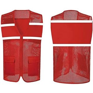 Kamizelki bezpieczeństwa, Mesh Rits Outdoor Werkvest for Heren Dames Met Zakken Multicolor Meerdere Maten(Rosso,X-Large)