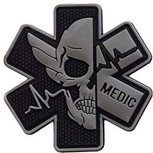 Ohrong Medic rubberen patch 3D PVC-embleem tactische ACU EMS EMT MED paramedicus eerste hulp moreel schedel militaire haak bevestigingsmiddelen badge voor tas rugzak EHBO-kit zakje (zwart-grijs)