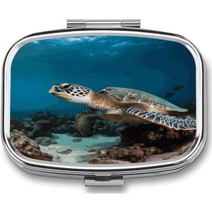 Zee Schildpad Pillendoos Pil Organizer Pil Case 2 Compartiment Geneeskunde Pil Organizer Kleine Pil Case Pil Container Pillenhouder Leuke Pillendoos Mini Pillendoosje