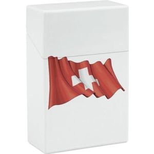 Zwitserland Vlag Draagbare Sigaret Case Houder Waterdichte Flip Top Sluiting Kaart Pillendoos Voor Mannen Vrouwen