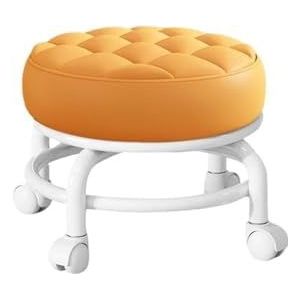 FXLUHAY Pedicure stoel 360 graden roterende rolkruk PU lederen multifunctionele zware lage stoel waterdichte ronde kruk met wiel (roze)