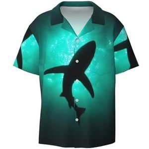OdDdot Dolfijn onderzeese zwarte walvissen print heren button down shirt korte mouw casual shirt voor mannen zomer business casual overhemd, Zwart, XXL
