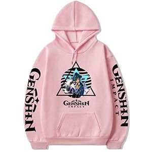 Genshin Impact Hoodie Anime Game Cosplay Unisex Genshin Impact Kaeya Gedrukt Longsleeve Hooded Sweatshirt Pullover met zak, Roze B, XL